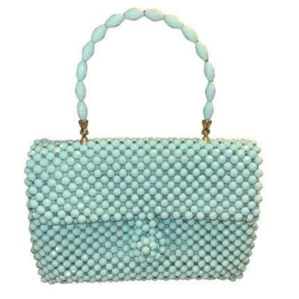 Vintage Blue Beaded Handbag Made In Italy